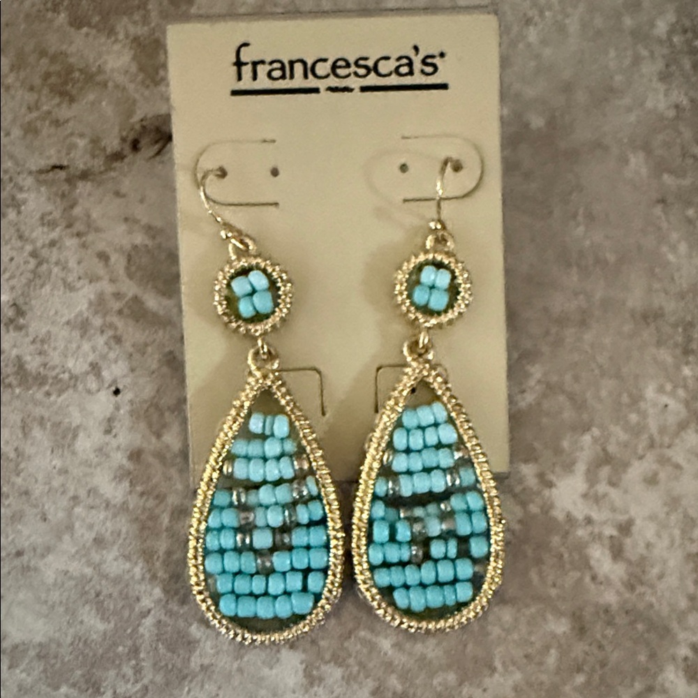 Francesca's Collections Turquoise and Gold Teardrop Earrings